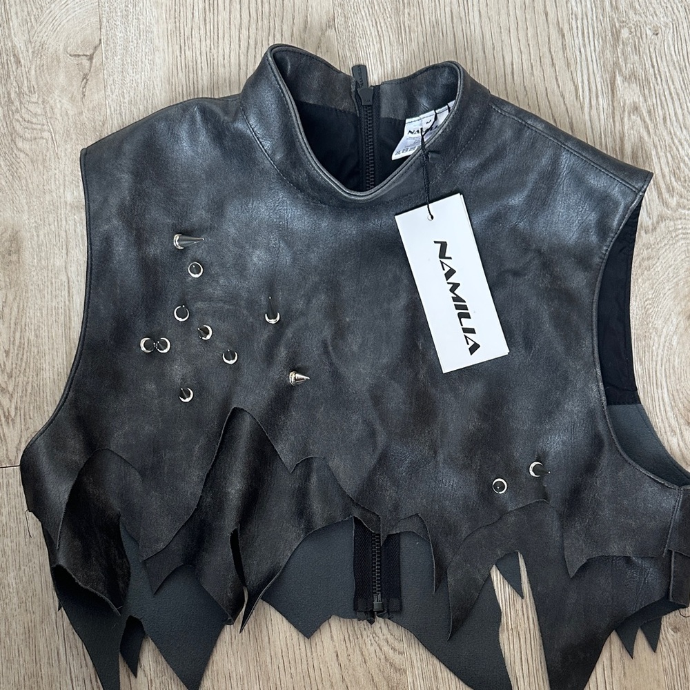 SOLD do not purchase NAMILIA Black Cropped Leather-Look Studded Tank Top
